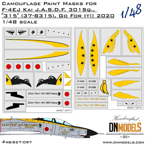 DN Models 48-827-097 1/48 F-4EJ Kai J.A.S.D.F. 301Sq., "315" (37-8315), Go for It!! 2020 Paint Mask Set