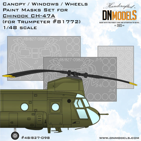 DN Models 48-827-098 1/48 Chinoook CH-47A Canopy, Windows and Wheels (for Trumpeter 81772)