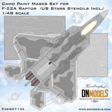 DN Models 48-827-135 1/48 F-22A Raptor Camouflage Paint Masks