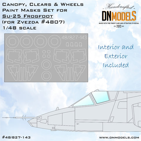 DN Models 48-827-143 1/48 Su-25 Frogfoot Canopy, Clears & Wheels /Zvezda/ Paint Masks Set