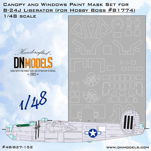 DN Models 48-827-152 1/48 Liberator B-24J (Hobby Boss 81774) - Canopy & Windows Paint Masks Set