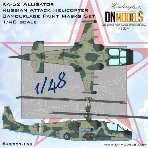 DN Models 48-827-155 1/48 Ka-52 Alligator Russian Attack Helicopter Camouflage Paint Masks Set