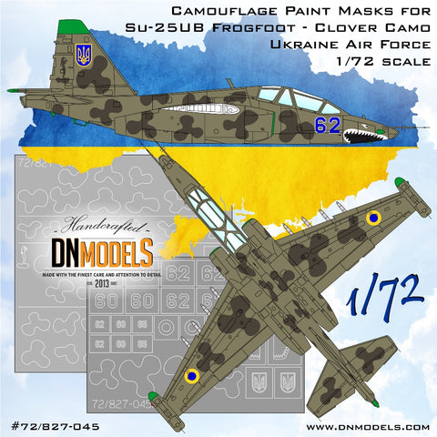 DN Models 72-827-045 1/72 Su-25UB Frogfoot Ukrainian Clover Camouflage Paint Mask Set