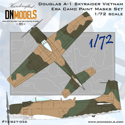 DN Models 72-827-056 1/72 Douglas A-1 Skyraider Vietnam Era Camouflage Paint Masks Set