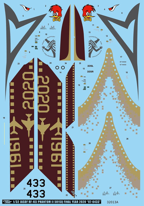 DXM 01-3211 1/32 JASDF RF-4EJ Phantom II, 501st Tactical Reconnaissance Squadron, Final Year 2020, #07-6433 (No Stencils)(For Tamiya)