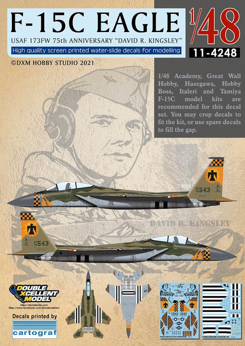 DXM 11-4248 1/48 US Air Force F-15C, 173rd Fighter Wing, 75th Anniversary "David Richard Kingsley" – Cartograf Decals (For Hasegawa, Tamiya, Great Wall, Revell, Italeri, and Academy)