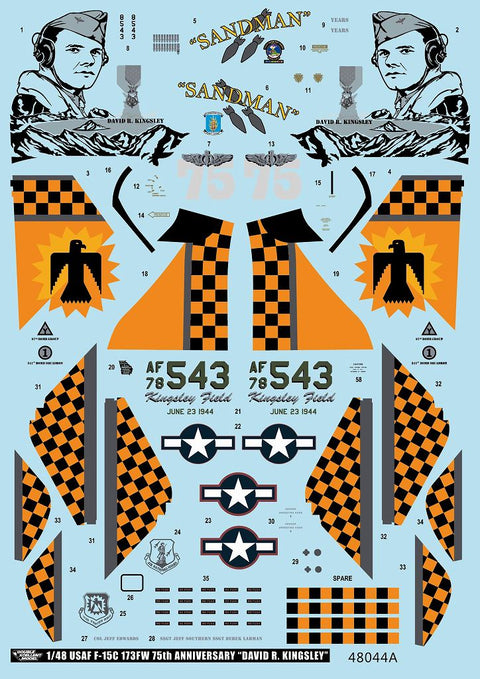 DXM 11-4248 1/48 US Air Force F-15C, 173rd Fighter Wing, 75th Anniversary "David Richard Kingsley" – Cartograf Decals (For Hasegawa, Tamiya, Great Wall, Revell, Italeri, and Academy)