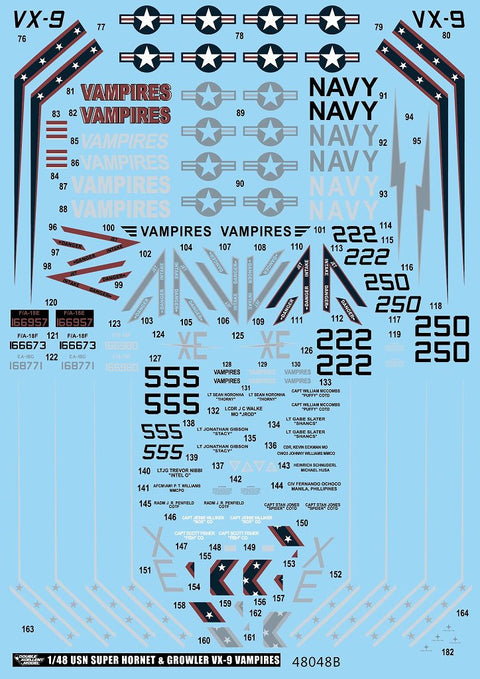 DXM 11-4352 1/48 US Navy F/A-18E/F & EA-18G VX-9 Vampires – Cartograf Decals (For Hasegawa, Meng Model, Italeri, and Revell)