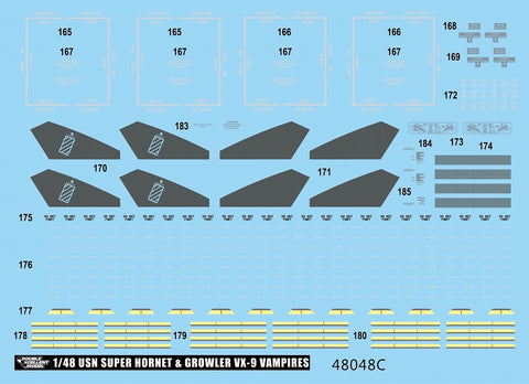 DXM 11-4352 1/48 US Navy F/A-18E/F & EA-18G VX-9 Vampires – Cartograf Decals (For Hasegawa, Meng Model, Italeri, and Revell)