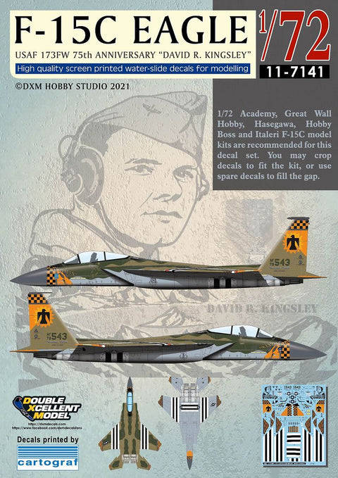 DXM 11-7141 1/72 US Air Force F-15C, 173rd Fighter Wing, 75th Anniversary "David Richard Kingsley" – Cartograf Decals (For Hasegawa, Platz, Academy, Great Wall, HobbyBoss, and Italeri)