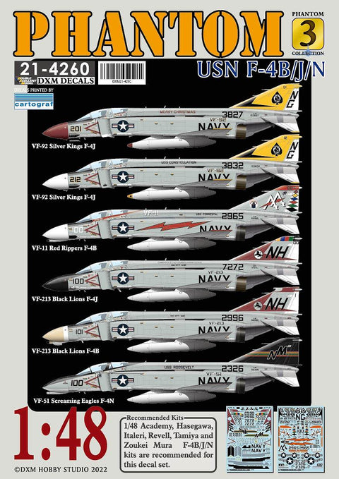 DXM 21-4260 1/48 US Navy F-4B/J/N VF-11/51/92/213 Phantom Collection #3 (For Tamiya, Hasegawa, Zoukei-Mura, Academy, Italeri, and Revell)