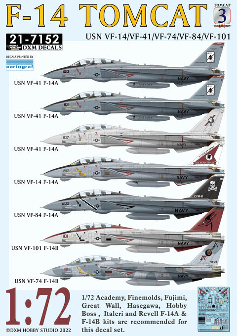 DXM 21-7152 1/72 US Navy VF-14/41/74/84/101 F-14 Tomcat Collection 3 (For Hasegawa, Fine Molds, Fujimi, Academy, Great Wall, Revell, Italeri, and HobbyBoss)