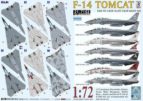 DXM 21-7152 1/72 US Navy VF-14/41/74/84/101 F-14 Tomcat Collection 3 (For Hasegawa, Fine Molds, Fujimi, Academy, Great Wall, Revell, Italeri, and HobbyBoss)