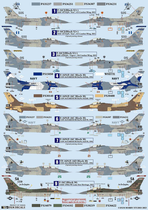 DXM 31-4163 1/48 HAF/US Navy/US Air Force F-16C Fighting Falcon Collection #2 (For Hasegawa, Tamiya, Kinetic, Italeri, and Academy)