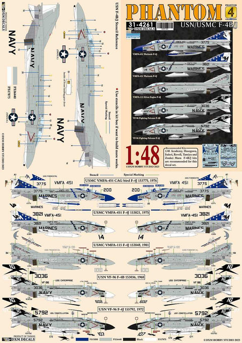 DXM 31-4261 1/48 US Navy/Marine Corps F-4B/J VMFA-451/115/VF-96 Phantom Collection #4 (For Tamiya, Hasegawa, Zoukei-Mura, Academy, Italeri, and Revell)