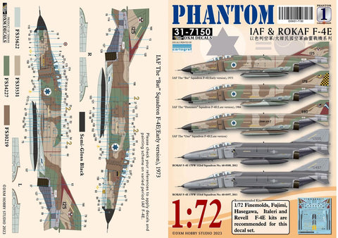 DXM 31-7150 1/72 Israeli Air Force & Republic of Korea Air Force F-4E Phantom Collection #1 (For Hasegawa, Fine Molds, Fujimi, Italeri, and Revell)