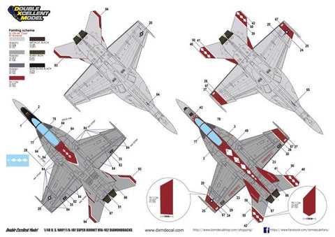 DXM 71-4228 1/48 US Navy F-18F VFA-102 Diamondbacks Anniversary (For Hasegawa, Meng Model, Italeri, and Revell)