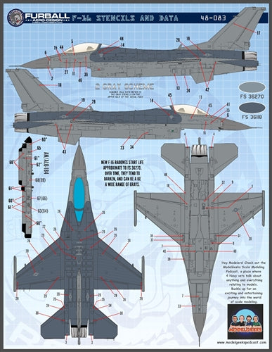 FURBALL 48-083 1/48 F-16 stencil (late model)