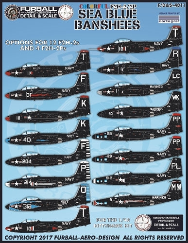 FURBALL FDS-4811 1/48 A colorful F2H-2/2P Sea Blue Banshees of the US Navy and Marine Corps. (For Kitty Hawk)