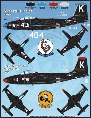 FURBALL FDS-4811 1/48 A colorful F2H-2/2P Sea Blue Banshees of the US Navy and Marine Corps. (For Kitty Hawk)