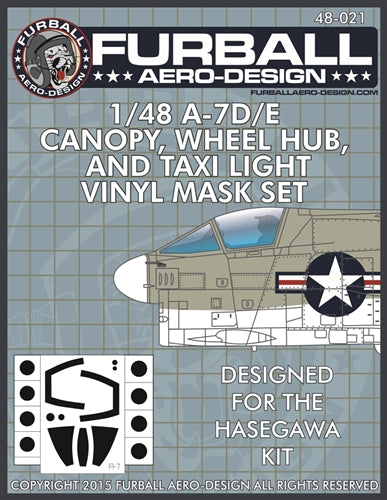 FURBALL FMS-021 1/48 Vinyl mask set for A-7D/E Corsair canopy, wheel hubs, and taxi lights.(For Hasegawa)