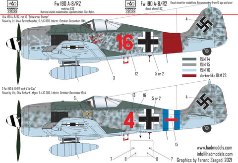 HAD Models 32039 1/32 Fw 190 A-8/R2decal sheet