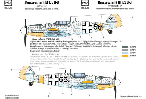 HAD Models 32042 1/32 Messerschmitt Bf 109 G-6 ”Erzsike” decal sheet