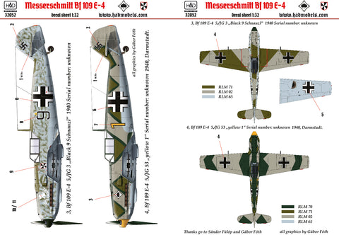 HAD Models 32052 1/32 Messerschmitt Bf 109 E-4 decal sheet