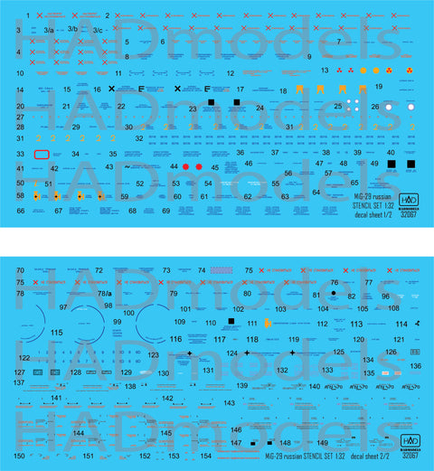 HAD Models 32067 1/32 MiG-29 Russian stencil double decal sheet