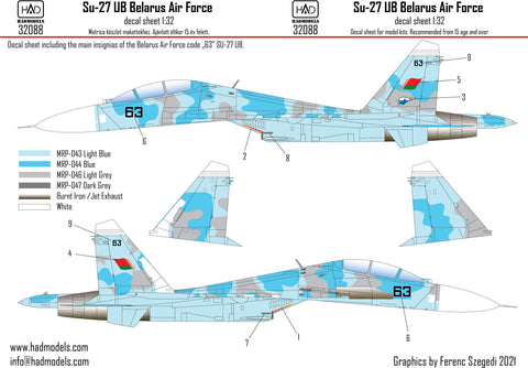 HAD Models 32088 1/32 Su-27 UB Belarus decal sheet