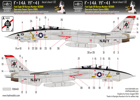 HAD Models 32097 1/32 F-14A Desert Storm ”Queen of Spades” decal sheet