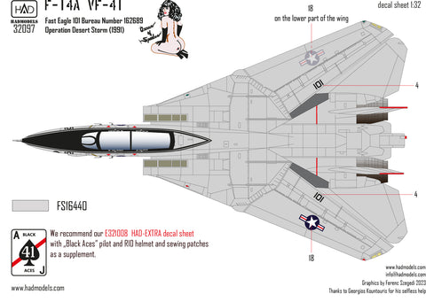 HAD Models 32097 1/32 F-14A Desert Storm ”Queen of Spades” decal sheet
