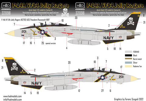 HAD Models 32098 1/32 F-14A Jolly Rogers USS Theodore Roosevelt decal sheet