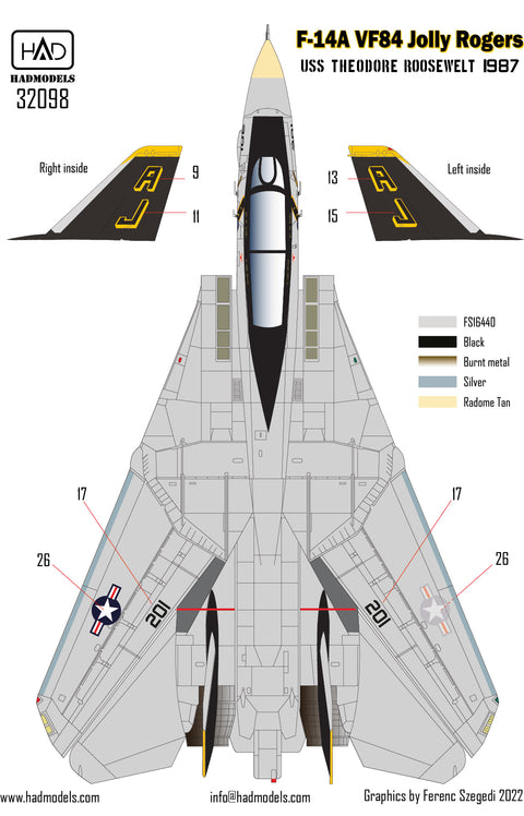 HAD Models 32098 1/32 F-14A Jolly Rogers USS Theodore Roosevelt decal sheet