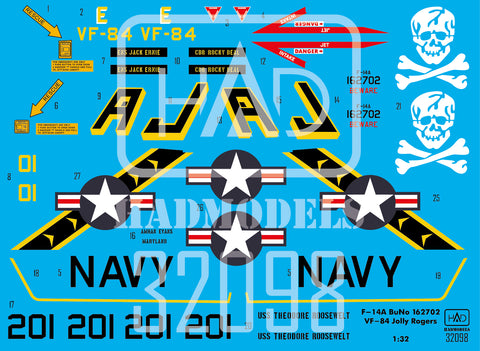 HAD Models 32098 1/32 F-14A Jolly Rogers USS Theodore Roosevelt decal sheet