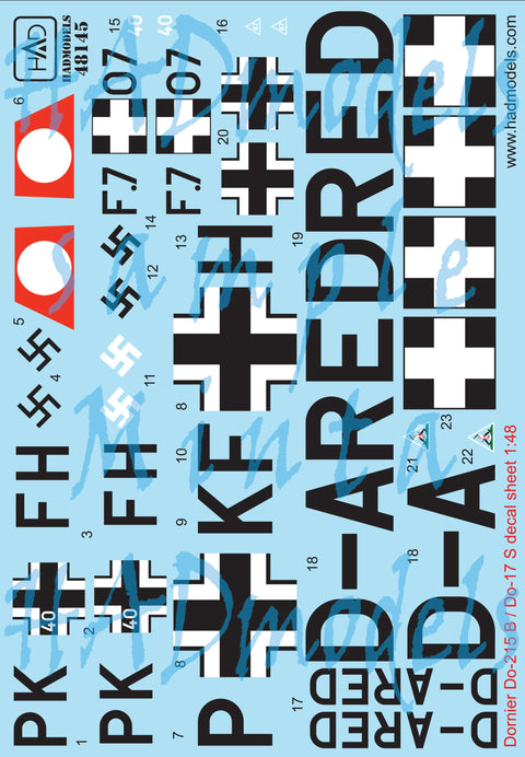 HAD Models 48145 1/48 Dornier Do-215 B/Do-17S ( ( Hungarian, Russian, Greman) decal sheet