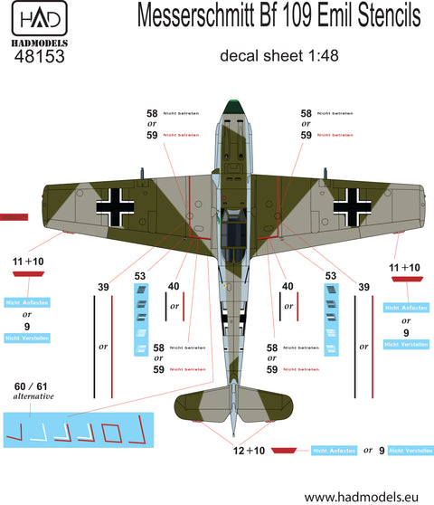 HAD Models 48153 1/48 Bf 109 E Full stencil matrica