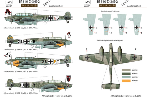 HAD Models 48155 1/48 Bf 110 D-3/E-2 ”Africa” part 2 decal sheet