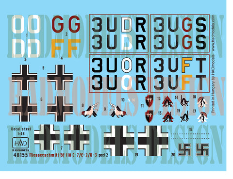 HAD Models 48155 1/48 Bf 110 D-3/E-2 ”Africa” part 2 decal sheet
