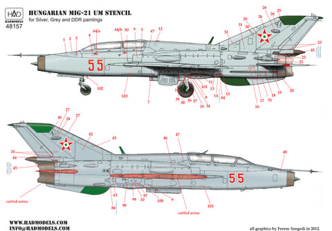 HAD Models 48157 1/48 MiG-21 UM HUnAF stencils for DDR and Silver painting decal sheet