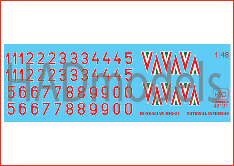 HAD Models 48191 1/48 Hungarian national insignias and numbers for M?G types 1990-1998 decal sheet