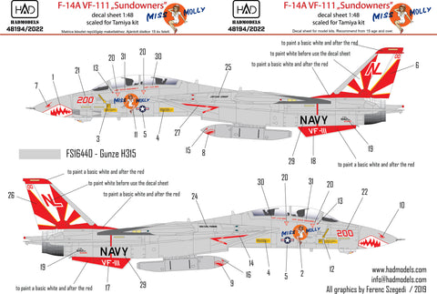 HAD Models 48194 1/48 F-14A VF111 ”Sundowners” - Miss Molly decal sheet