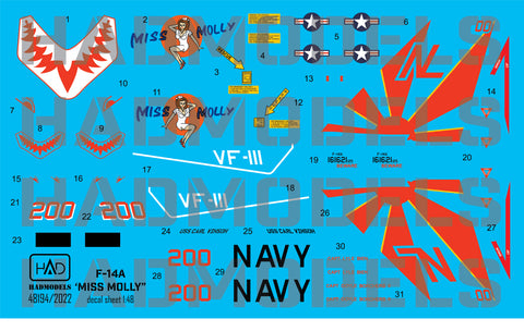 HAD Models 48194 1/48 F-14A VF111 ”Sundowners” - Miss Molly decal sheet