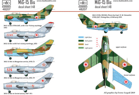 HAD Models 48207 1/48 MiG-15 Bis (North Corea, Soviet, Hungarian) decal sheet