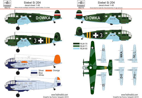 HAD Models 48210 1/48 Siebel Si 204 decal sheet