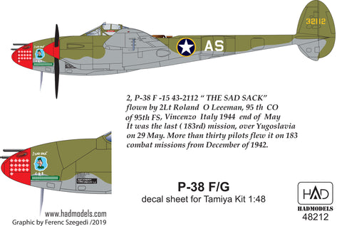 HAD Models 48212 1/48 P-38 F/G for Tamiya kit Above Europe decal sheet