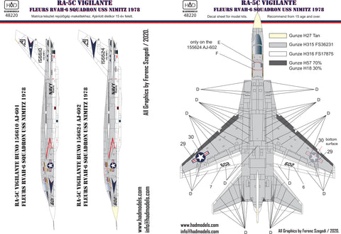HAD Models 48220 1/48 RA-5C Vigilante USS NIMITZ decal sheet