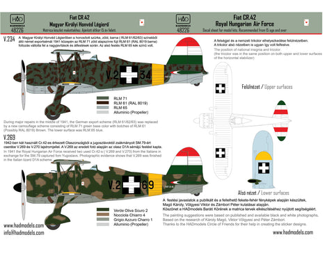 HAD Models 48226 1/48 CR-42 Kereszetes part1 decal sheet