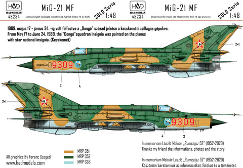 HAD Models 48234 1/48 MiG-21 MF HUNAF 9309 Dong? Squadron decal sheet