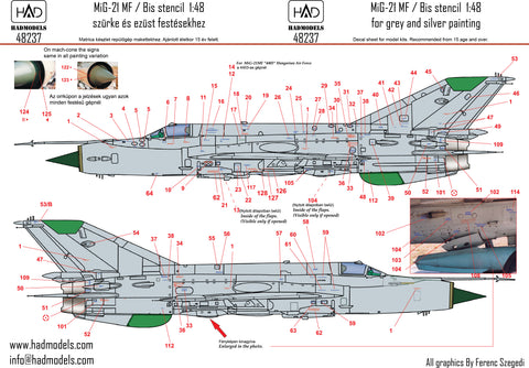 HAD Models 48237 1/48 MiG-21 MF/Bis stencil 2 blue decal sheet